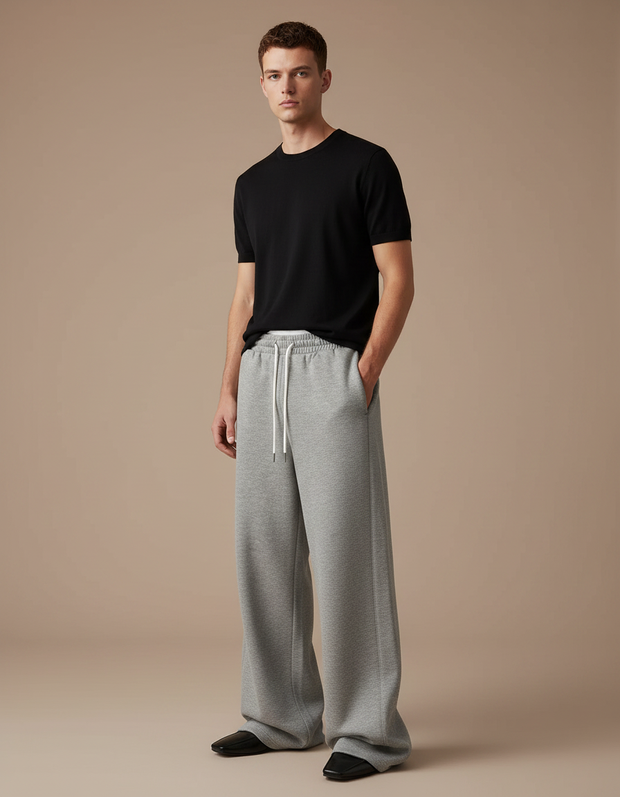Pantalon Patte D'Éléphant Gris Décontracté Ample Coton Homme - Molleton