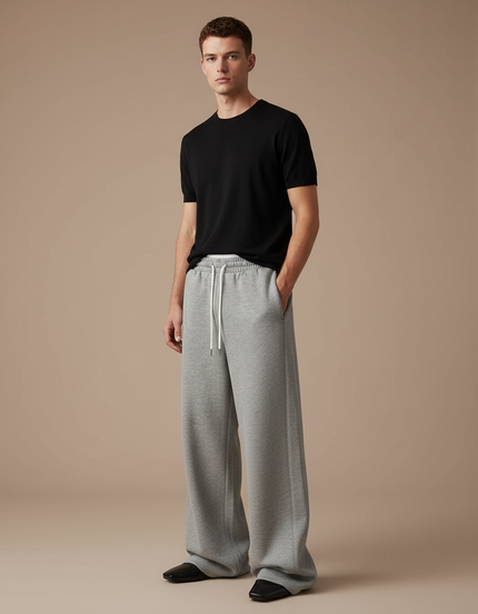 Pantalon Patte D'Éléphant Gris Décontracté Ample Coton Homme - Molleton