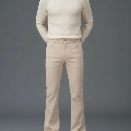 Pantalon Patte D'Éléphant Beige Homme Classique Décontracté - Gabardine