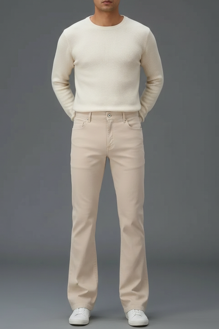 Pantalon Patte D'Éléphant Beige Homme Classique Décontracté - Gabardine