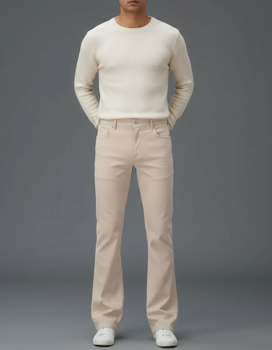 Pantalon Patte D'Éléphant Beige Homme Classique Décontracté - Gabardine