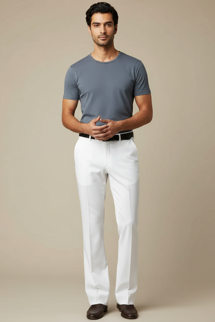 Pantalon Patte D'Éléphant Blanc Classique Homme Élégant Décontracté - Gabardine