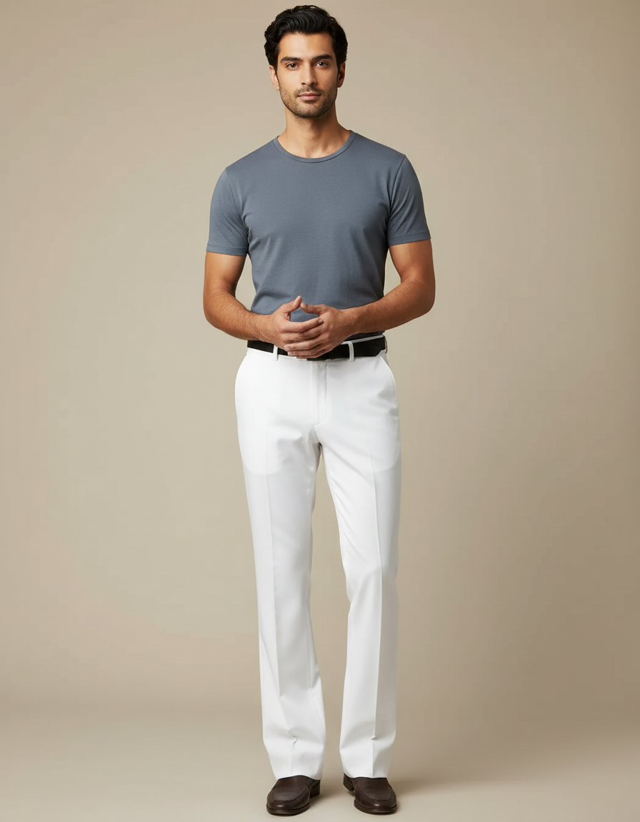 Pantalon Patte D'Éléphant Blanc Classique Homme Élégant Décontracté - Gabardine