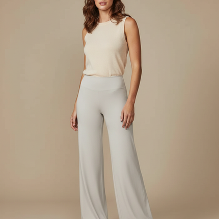 Pantalon Patte D'Éléphant Gris Clair Ample Fluide Confortable - Maille