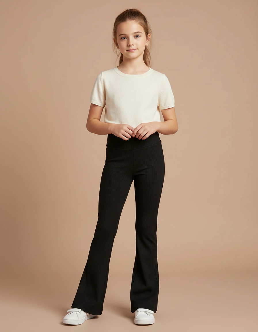 Pantalon Patte D'Éléphant Fille Noir Flare Stretch - Maille