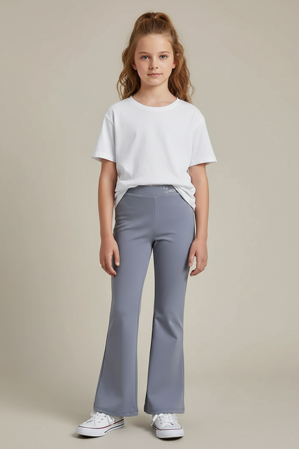 Pantalon Patte D'Éléphant Gris Uni Confortable Fille - Polyester