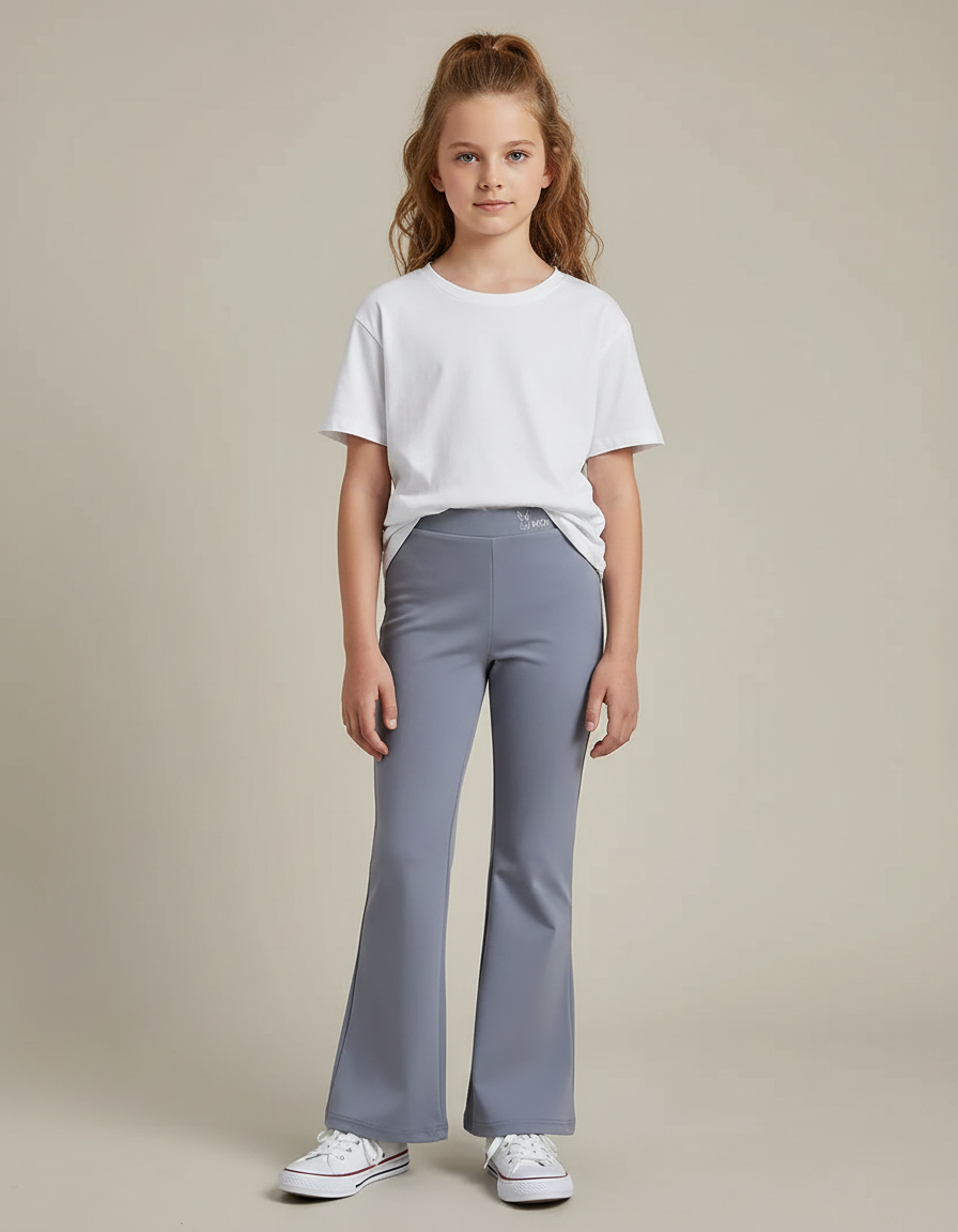 Pantalon Patte D'Éléphant Gris Uni Confortable Fille - Polyester
