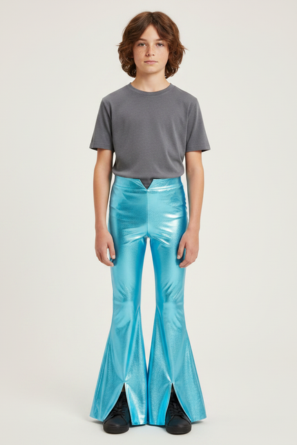 Pantalon Patte D'Éléphant Bleu Métallisé Brillant Évasé Enfant - Polyester