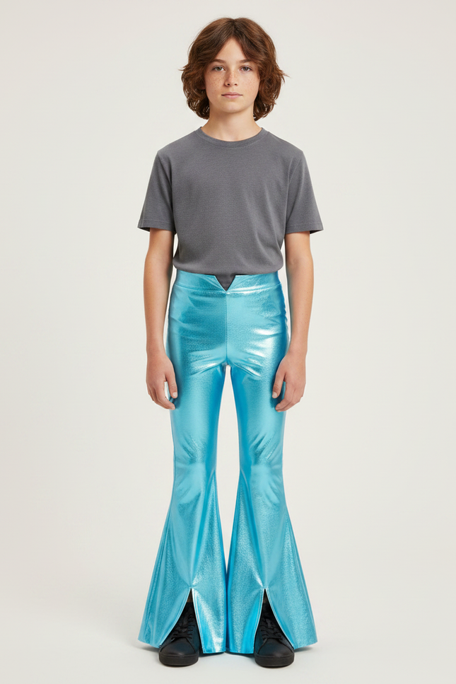 Pantalon Patte D'Éléphant Bleu Métallisé Brillant Évasé Enfant - Polyester