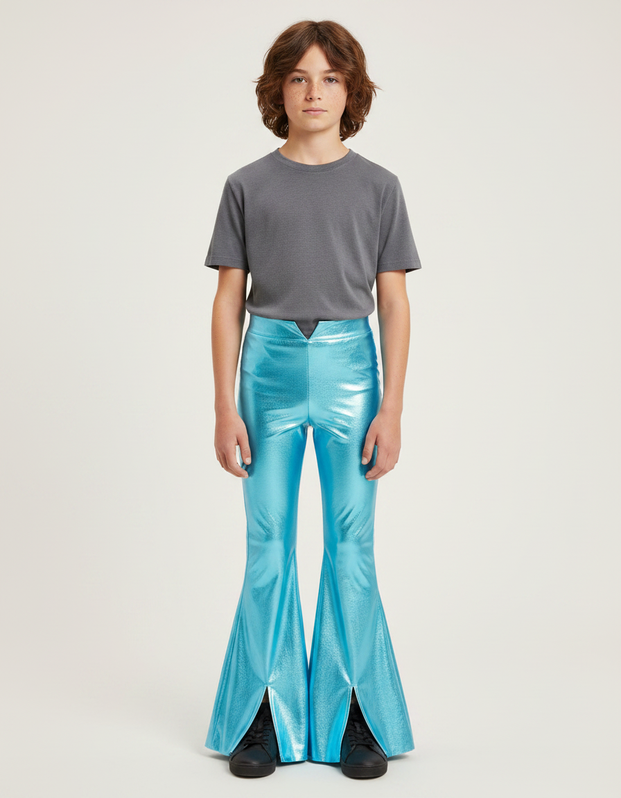 Pantalon Patte D'Éléphant Bleu Métallisé Brillant Évasé Enfant - Polyester