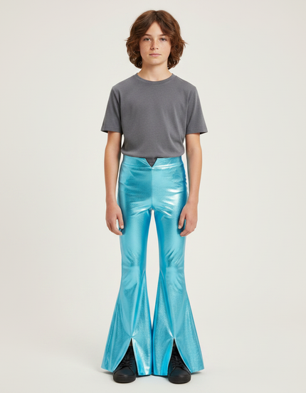 Pantalon Patte D'Éléphant Bleu Métallisé Brillant Évasé Enfant - Polyester