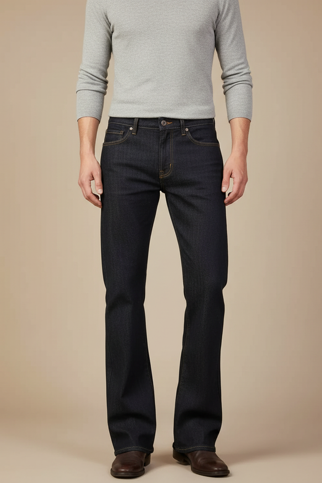 Pantalon Patte D'Éléphant Homme Bleu Marine Denim Évasé Classique - Jean