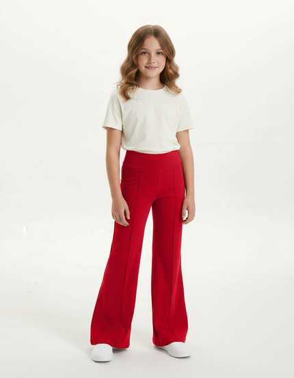 Pantalon Patte D'Éléphant Rouge Uni Confortable Évasé Fille - Maille