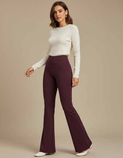 Pantalon Patte D'Éléphant Bordeaux Taille Haute Évasé Confortable - Maille