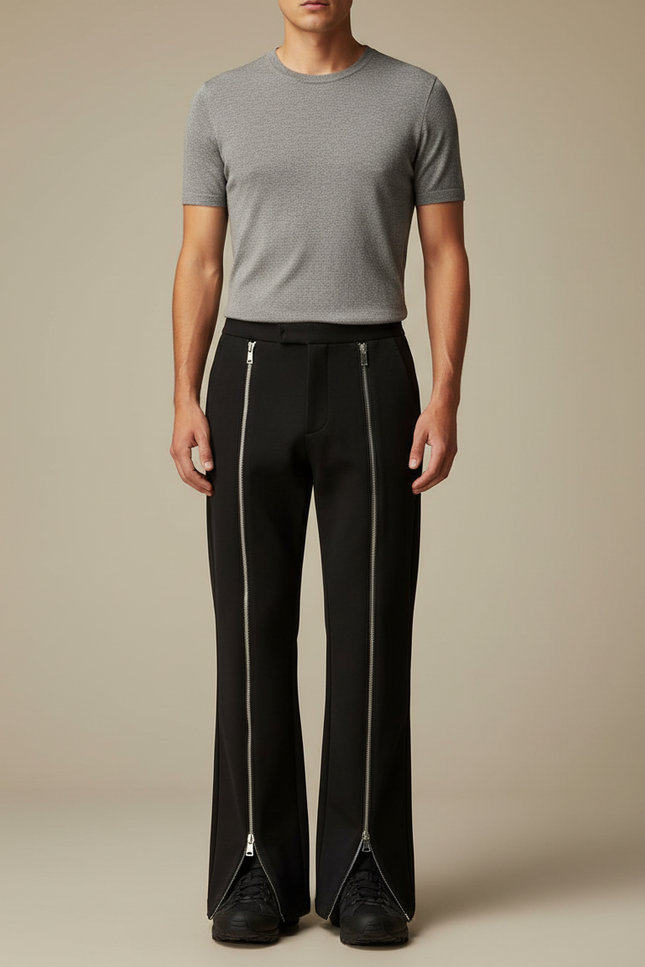 Pantalon Patte D'Éléphant Noir Zippé Homme Décontracté Streetwear - Polyester