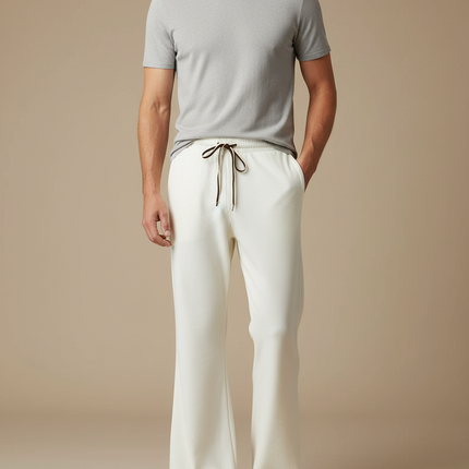 Pantalon Patte D'Éléphant Blanc Cassé Ample Décontracté Homme - Maille