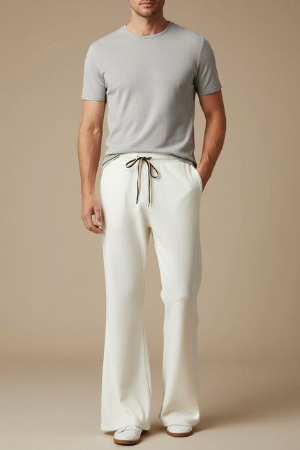 Pantalon Patte D'Éléphant Blanc Cassé Ample Décontracté Homme - Maille