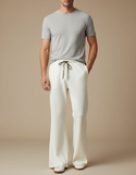 Pantalon Patte D'Éléphant Blanc Cassé Ample Décontracté Homme - Maille