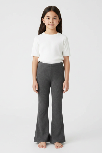 Pantalon Patte D'Éléphant Côtelé Gris Enfant Confortable - Maille