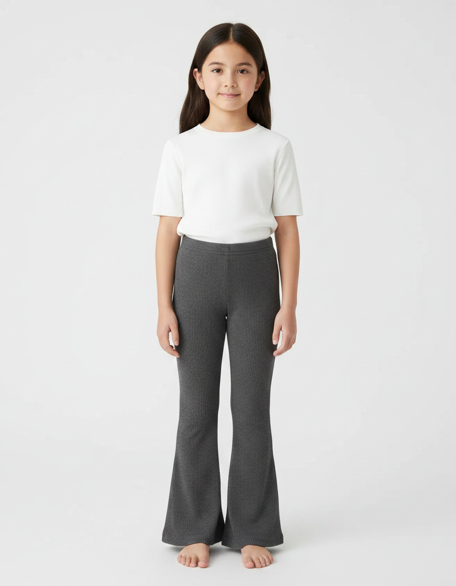 Pantalon Patte D'Éléphant Côtelé Gris Enfant Confortable - Maille