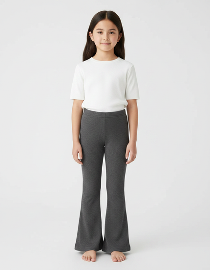 Pantalon Patte D'Éléphant Côtelé Gris Enfant Confortable - Maille
