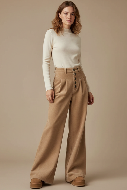 Pantalon Patte D'éléphant Velours - Camel Cordé