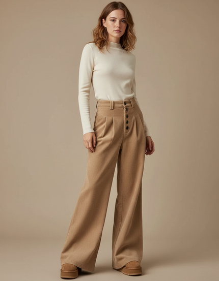 Pantalon Patte D'éléphant Velours - Camel Cordé