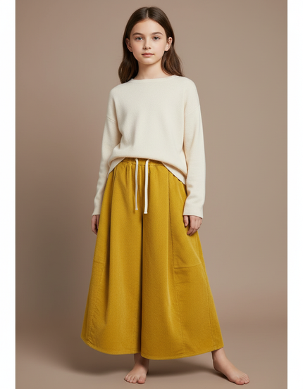 Pantalon Patte D'Éléphant Jaune Moutarde Côtelé Ample Confortable Enfant - Cordé