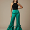 Pantalon Patte D'Éléphant Vert Émeraude Satiné Volants Élégant