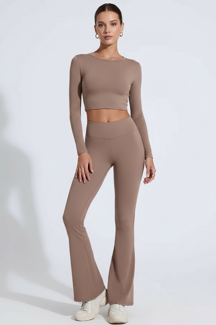 Pantalon Patte D'Éléphant Marron Taille Haute Évasé Confortable Femme - Polyester