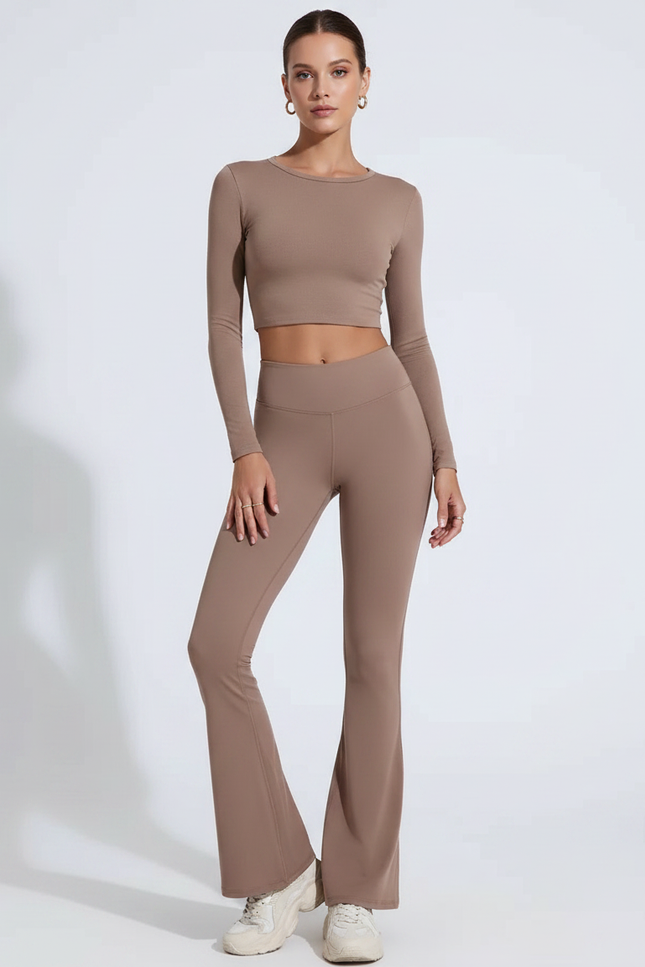 Pantalon Patte D'Éléphant Marron Taille Haute Évasé Confortable Femme - Polyester