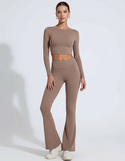 Pantalon Patte D'Éléphant Marron Taille Haute Évasé Confortable Femme - Polyester