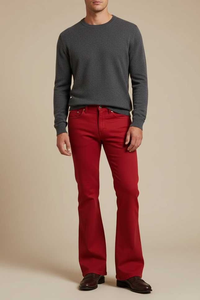 Pantalon Patte D'Éléphant Rouge Homme Évasé Décontracté Élégant - Coton