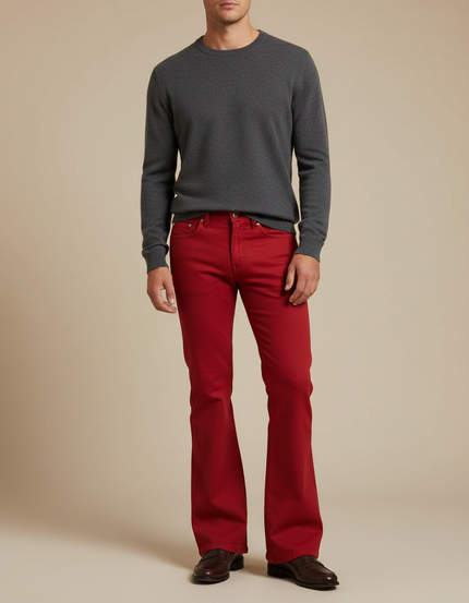 Pantalon Patte D'Éléphant Rouge Homme Évasé Décontracté Élégant - Coton