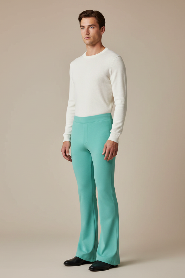 Pantalon Patte D'Éléphant Vert Menthe Évasé Confortable Homme - Maille