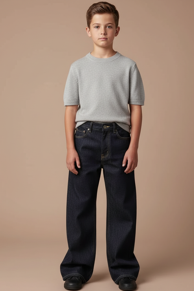 Pantalon Patte D'Éléphant Jean Brut Ample Enfant - Marine