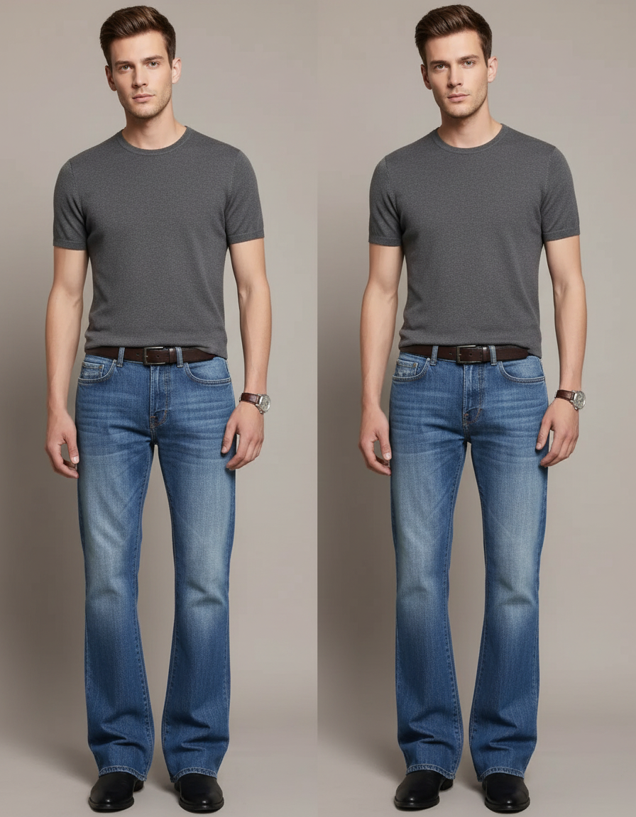 Pantalon Patte D'Éléphant Homme Jean Bleu Classique