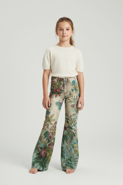 Pantalon Patte D'Éléphant Imprimé Floral Bohème Évasé Enfant - Multicolore Jean