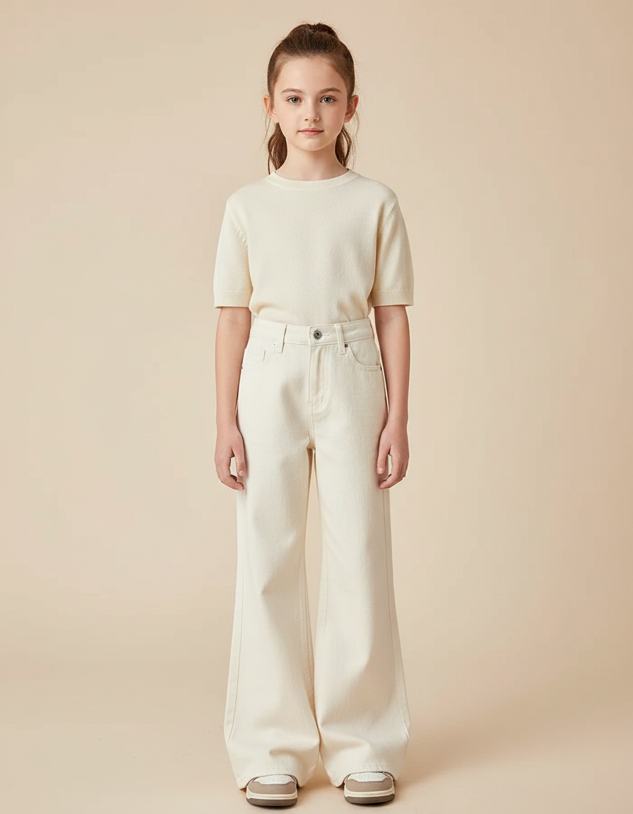 Pantalon Patte D'Éléphant Écru Ample Décontracté Taille Haute - Beige Jean