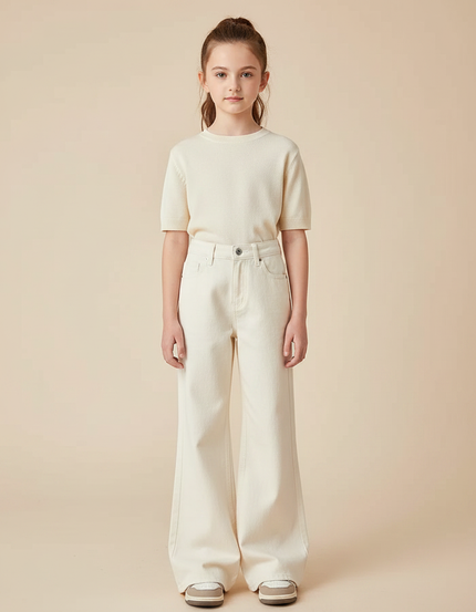 Pantalon Patte D'Éléphant Écru Ample Décontracté Taille Haute - Beige Jean