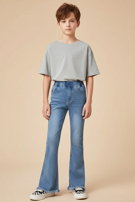 Pantalon Patte D'Éléphant Denim Bleu Clair Évasé Enfant - Jean