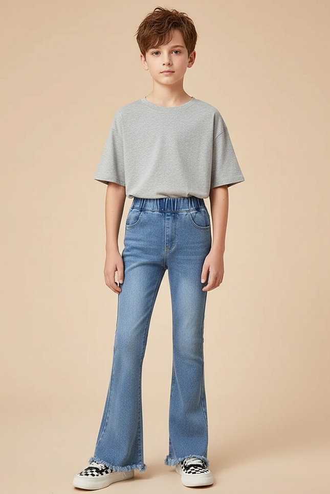 Pantalon Patte D'Éléphant Denim Bleu Clair Évasé Enfant - Jean