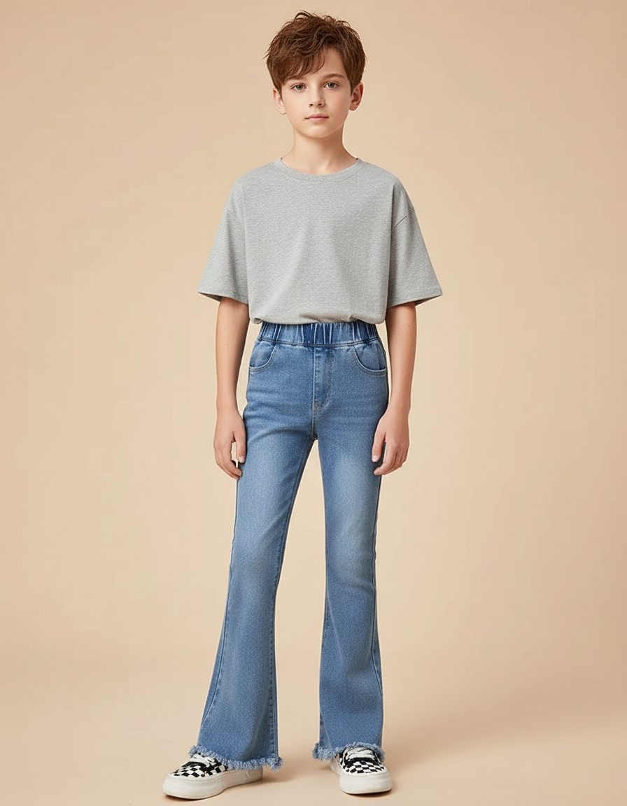 Pantalon Patte D'Éléphant Denim Bleu Clair Évasé Enfant - Jean