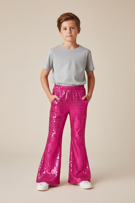 Pantalon Patte D'Éléphant Rose Pailleté Évasé Enfant - Polyester