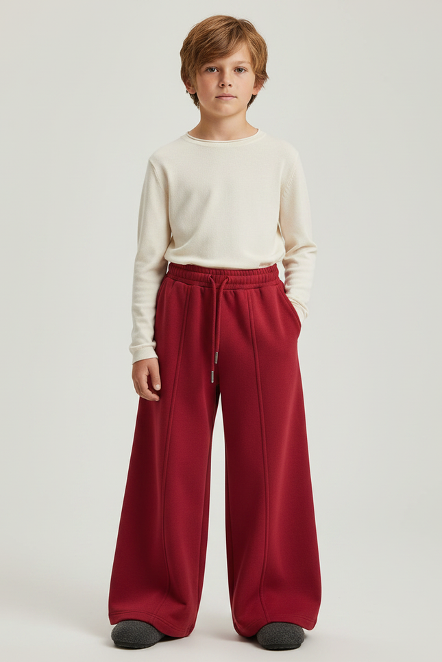 Pantalon Patte D'Éléphant Rouge Molleton Évasé Confortable Enfant