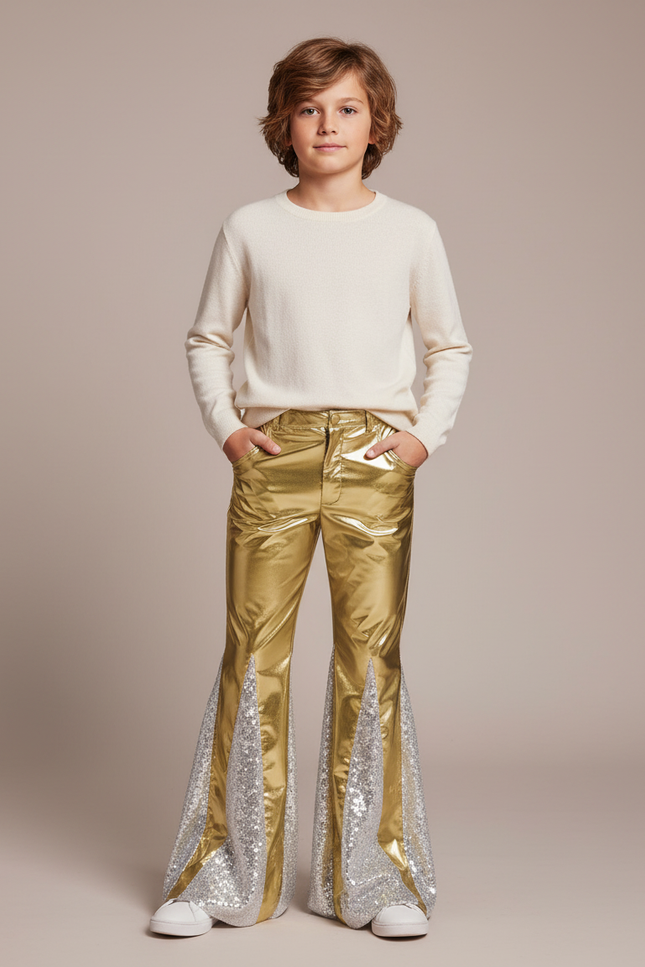 Pantalon Patte D'Éléphant Doré Paillettes Argentées Enfant - Polyester