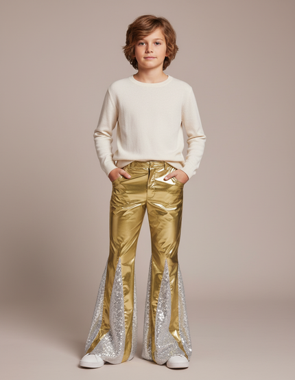 Pantalon Patte D'Éléphant Doré Paillettes Argentées Enfant - Polyester