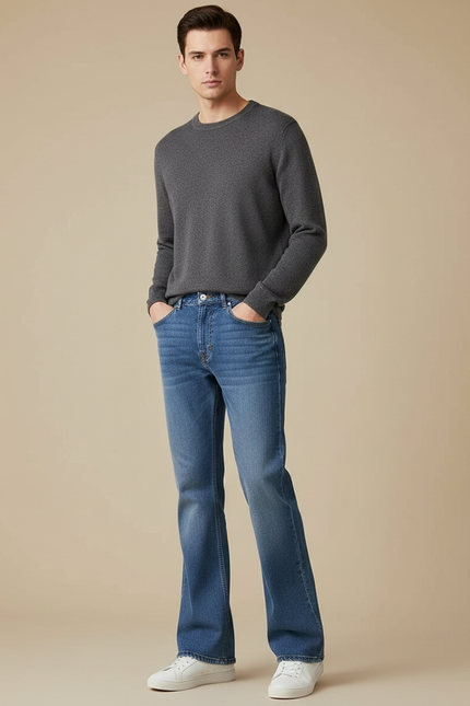 Pantalon Patte D'Éléphant Jean Bleu Confortable Décontracté Homme