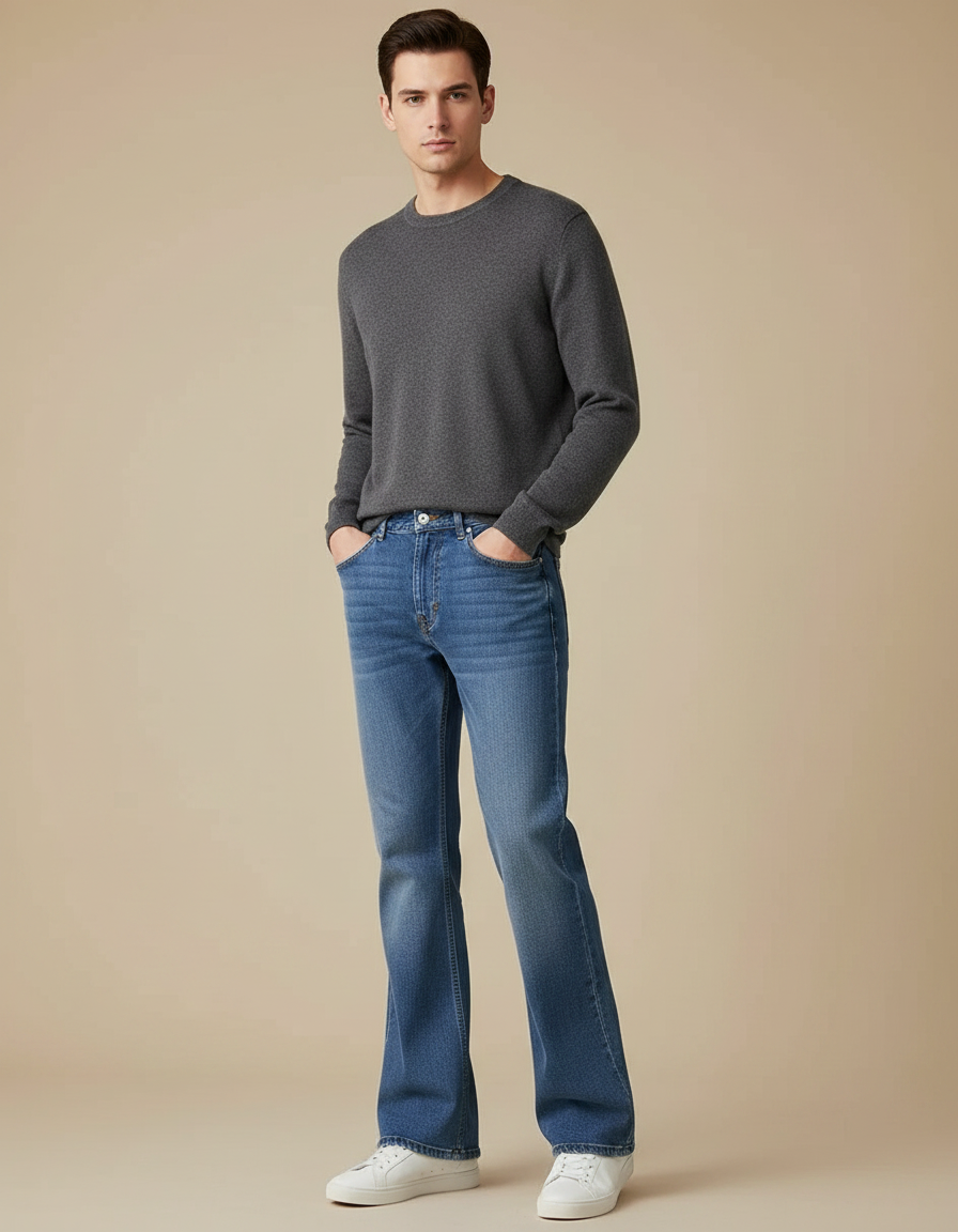 Pantalon Patte D'Éléphant Jean Bleu Confortable Décontracté Homme