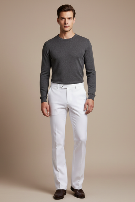 Pantalon Patte D'Éléphant Blanc Homme Élégant Ajusté Classique - Gabardine